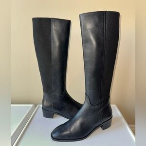 Aquatalia Black Leather Knee-High Heeled Boots
